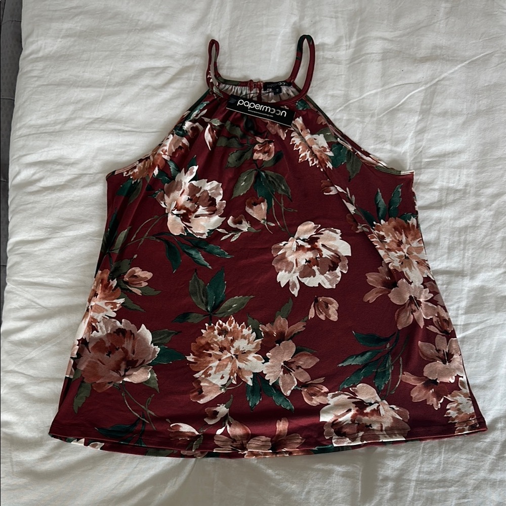 Papermoon Burgundy Floral Sleeveless Tank Top